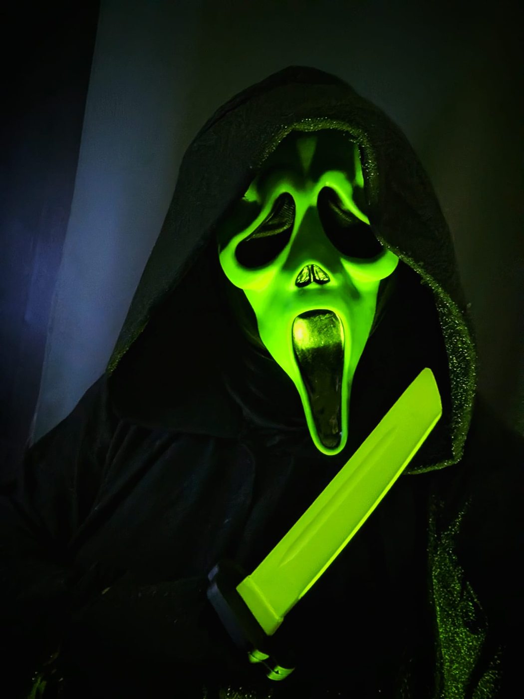 Ghostface-inspired neon portrait